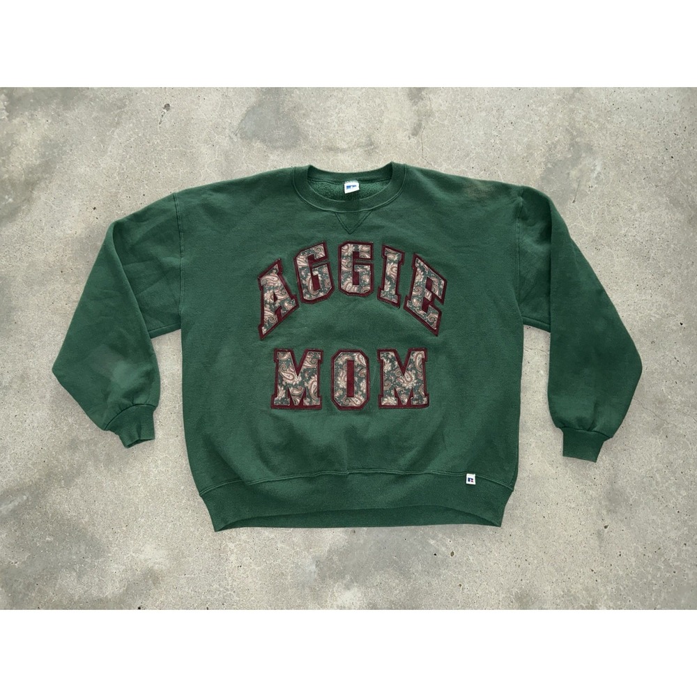 VTG Russell Athletic Texas A&M Aggies Mom Sweatshirt Women XXL Green Paisley